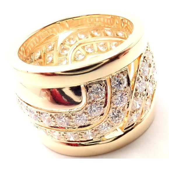 Authentic! Cartier 18k Yellow Gold Diamond Wide Band Ring Size 51 US 5 3/4 - Picture 3 of 11